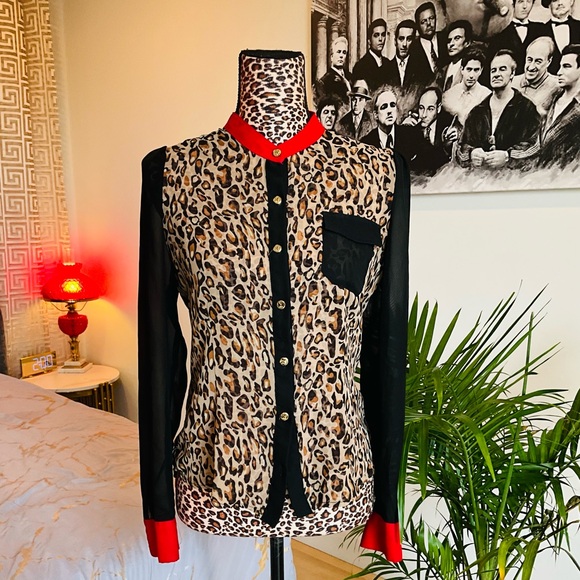 Tops - Button Down Leopard Print Top